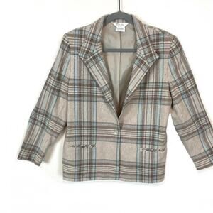 Blazer Retro Secretary Chic Tan Jay Vintage Plaid Light Academia Preppy Size 12